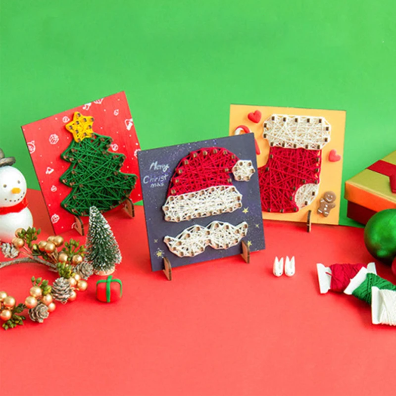 

Christmas DIY Handmade thread drawing children's craft work Merry Christmas Educational Toys Wooden Toys Home Decoration