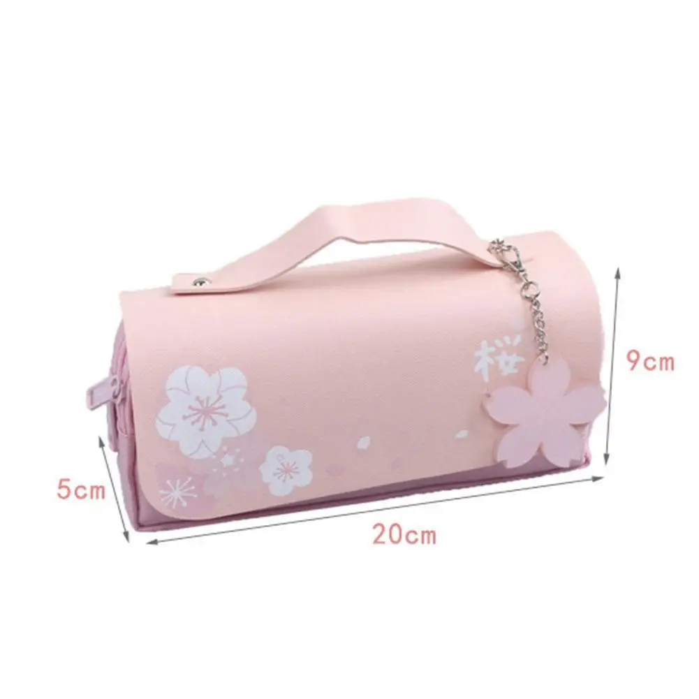 

Pencil Bag PU Leather Pen Case Kawaii Stationery Pen Flowers Girl Pencil Gift Sweet Holder For School Box Pen Pouch Bag Q0Y2