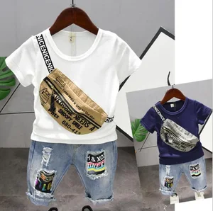 Children Clothing Boys Summer Pocket t-shirts Shorts Denim Pants Sport Suit Baby Kids Short Sleeve T Shirt Jeans Clothes Sets