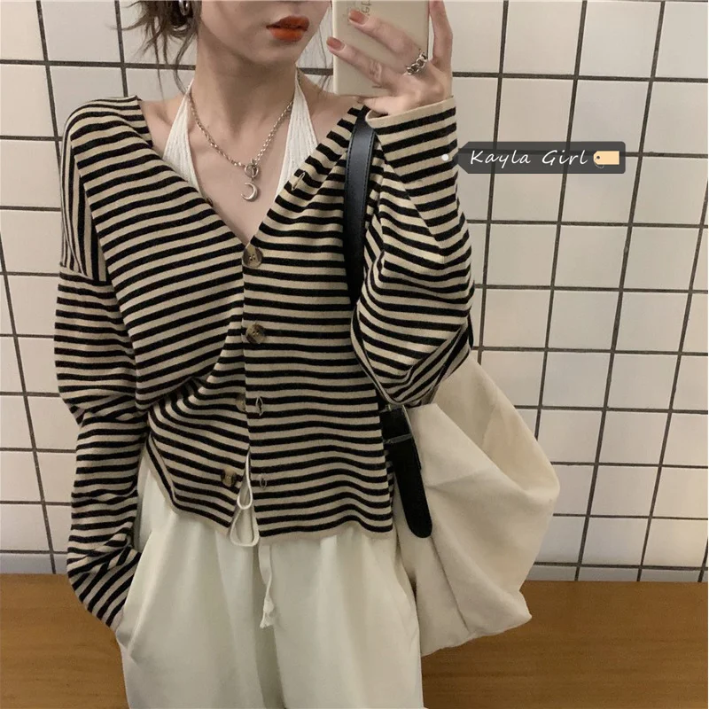 

Женский трикотажный кардиган PEONFLY, весенний короткий топ с длинным рукавом, костюм в рубчик, 2021