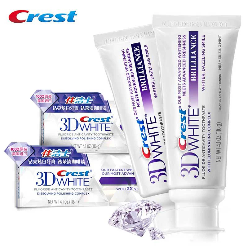 Crest 3D White Toothpaste Brilliance Teeth Whitening Advanced Fluoride Anticavity Complex Oral Hygiene Squeeze Tooth Paste 116g