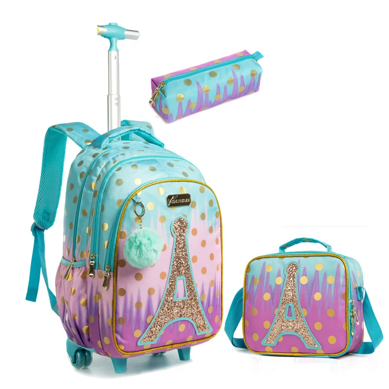 Детский Школьный рюкзак на колесиках для девочек, детский дорожный ранец на колесиках