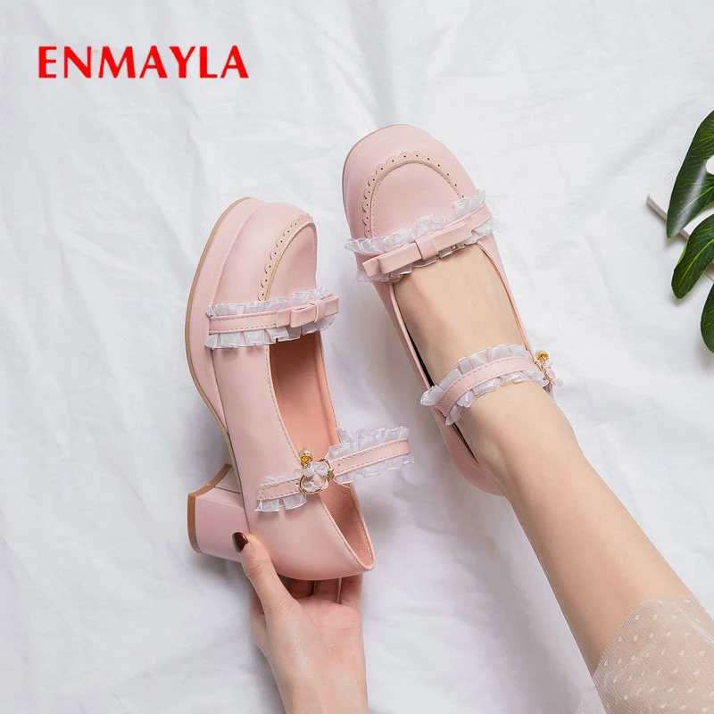 

Женские туфли с круглым носком ENMAYLA, Туфли Мэри Джейн на квадратном каблуке, повседневные туфли, размеры 34-43, для весны и осени