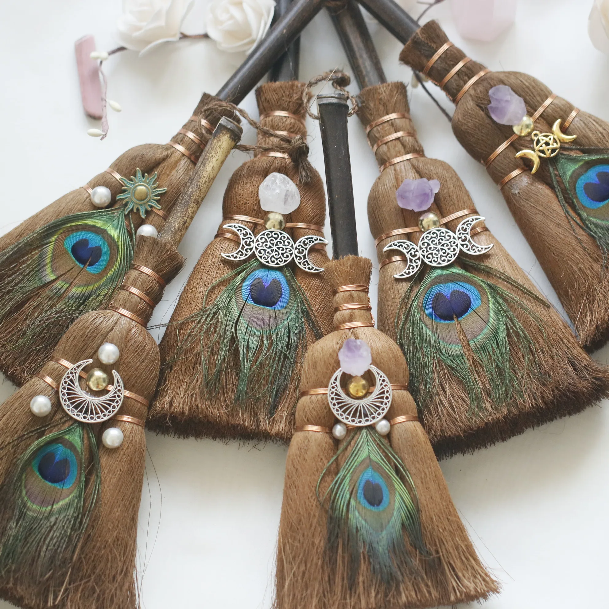 31 см * 20 Wicca Декор алтарь украшение ведьмы аксессуары аметистовая метла подвеска