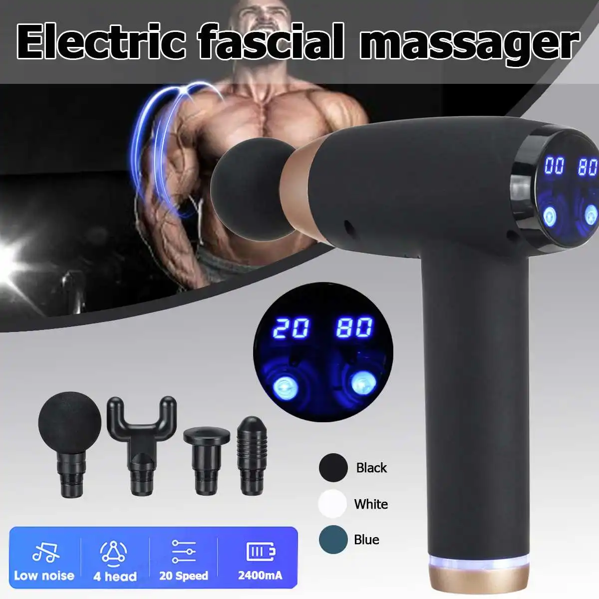 

20 Speed LCD Muscle Massage Gun Relaxation Percussion Massager 12V Electric Muscle Stimulator Fascia Gun Muscle Pain Relief