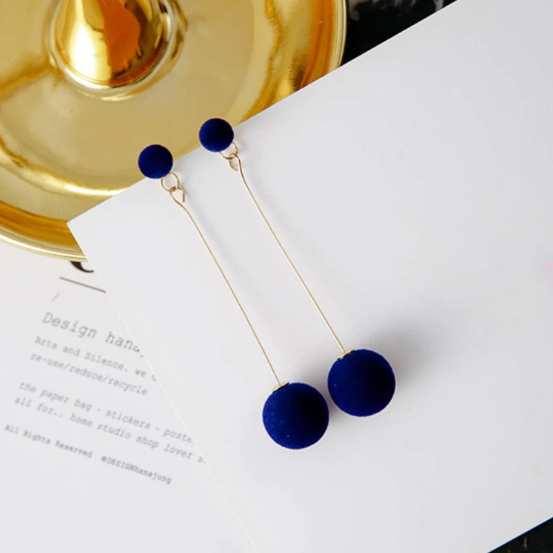 

Trendy Red Black Plush Ball Drop Earrings For Women Korea Round Long Tassel Earrings Statement Jewelry Gift