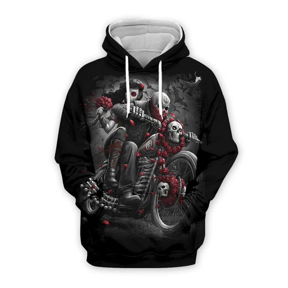 2019 новая толстовка унисекс 3d-принт мотоцикл худи с черепом карман серый пальто