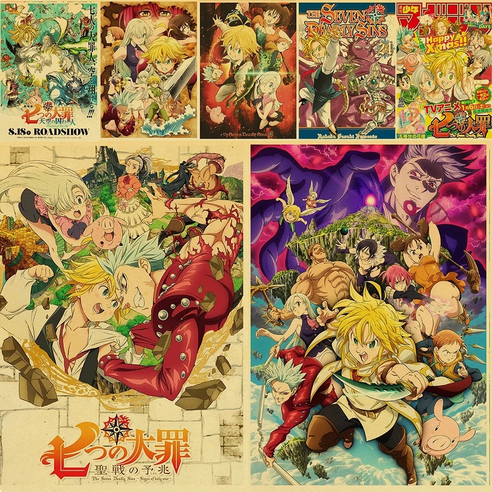 

Anime Vintage Seven Deadly Sins Canvas Poster Modern Home Decor Prints Picture Wall Art Painting Bar Muur Decoration Living Room