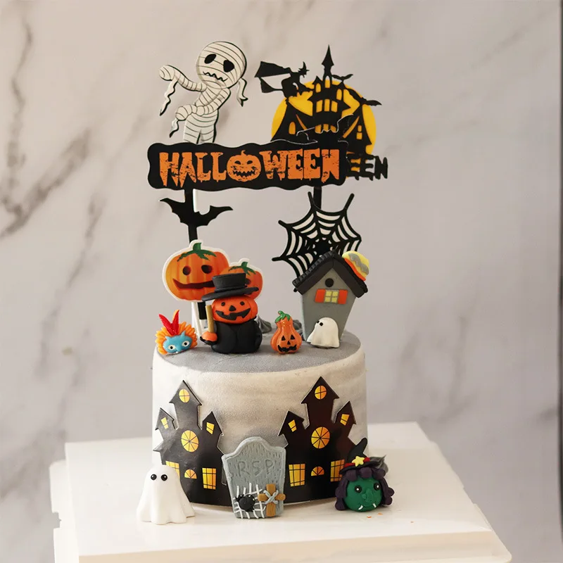 Хэллоуин торт одеваются украшение Мягкая Керамика Тыква Ведьма призрак замок
