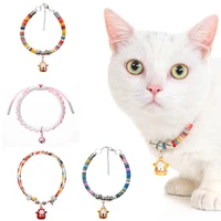 handmade adjustable pets cat collars japanese style cotton soft puppy cats necklace with bell cute printed doggy collar pet gift