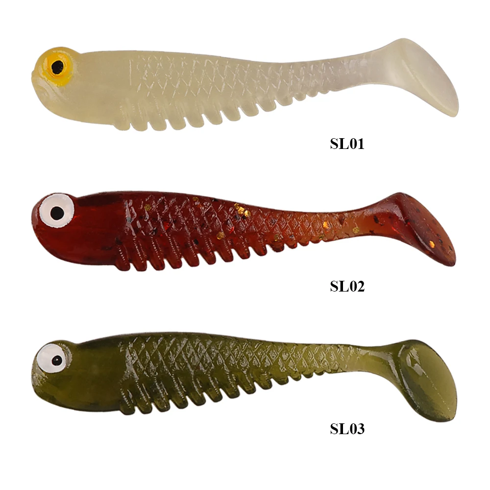 

Smart 15Pcs 50mm 1.3g Soft Bait 3 Colors 3D Eyes T-Tail Fishing Baits Isca Artificial Leurre Souple Fishing Wobblers Silicone