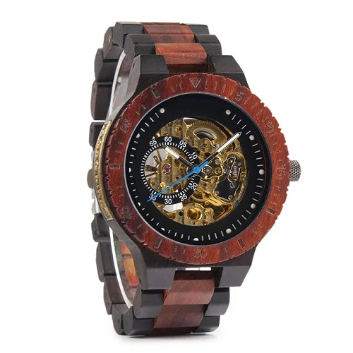 red BOBO BIRD автоматические часы для мужчин reloj hombre деревянные наручные часы механические часы Relogio Masculino супер большой размер в деревянной коробке - Цвет: red