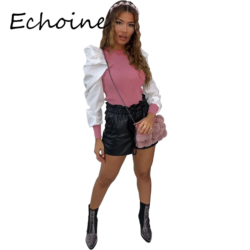 Женская Повседневная Блузка с пышными рукавами цветная Лоскутная офисная