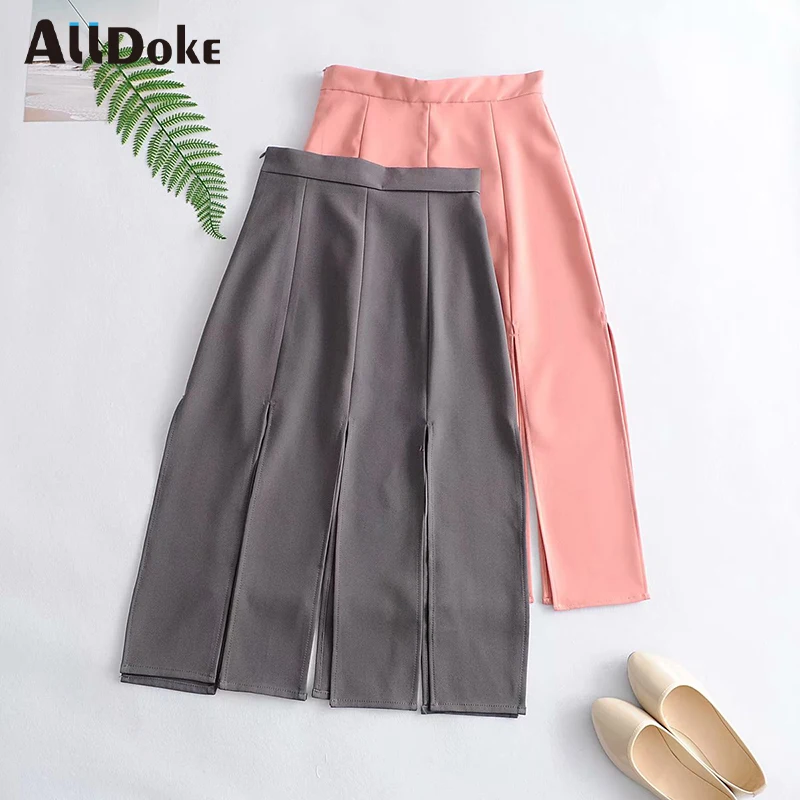 

ALLDOKE high waist casual split skirt women summer pink tassel sexy ladies office cotton maxi long skirts mujer jupe femme