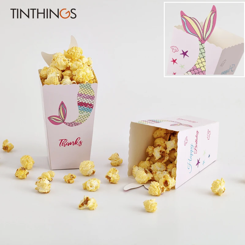 

20/50/100pcs Creative Popcorn Box Mermaid Birthday Party Decor Favor Kids Girl Baby Shower Gift Candy Bags Packaging Supplies