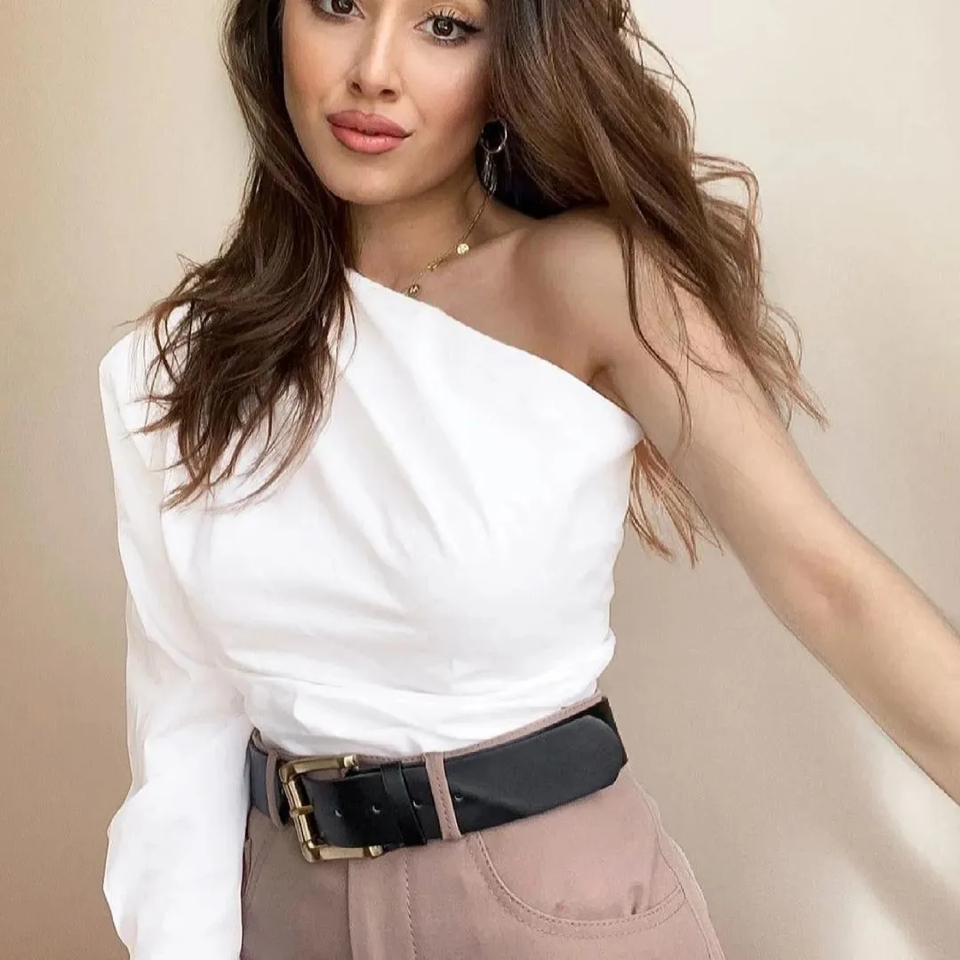 

New Arrival Women Off Shoulder Shirt Long Sleeve White INS Harajuku Tees Fashion Blouse Tops Clothing 2021 Camisas De Mujer