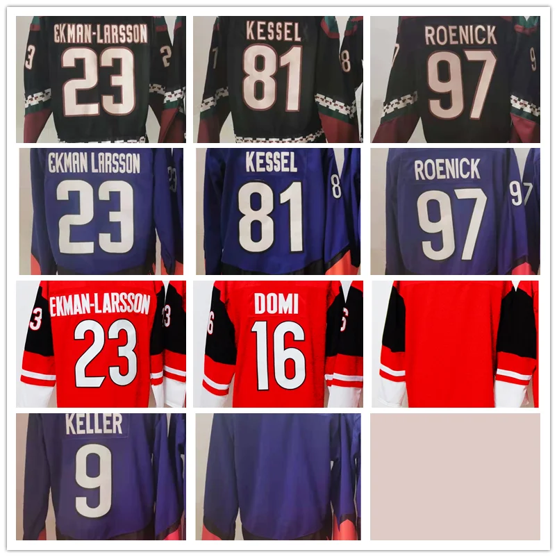 

Phoenix Hockey Jersey Men's KELLER #9 DOMI #16 EKMAN LARSSON #23 KESSEL #81 ROENICK #97 Retro Women Luxury Brand Youth With Logo