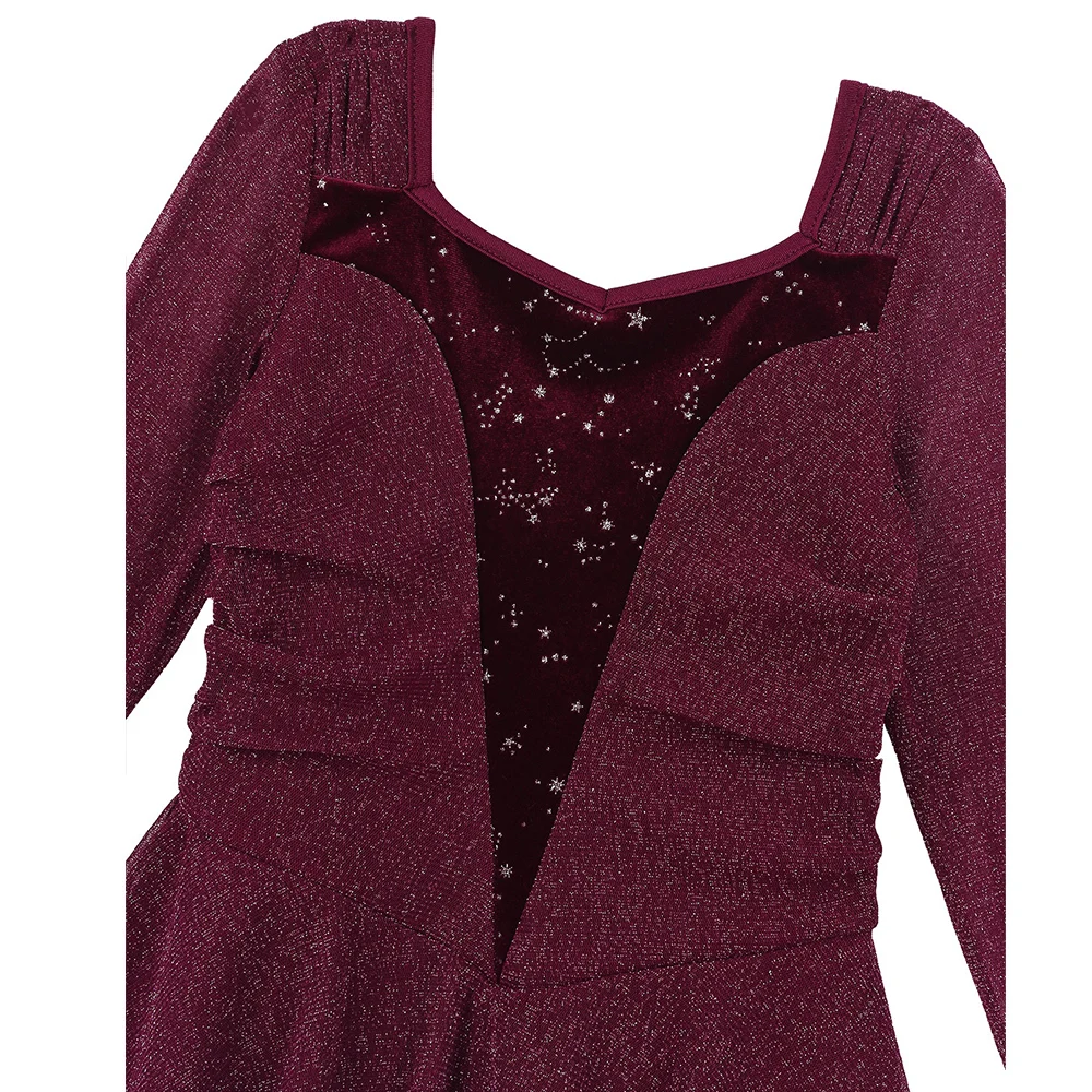 Платье балерины детское блестящее эластичное с длинными рукавами бархатное