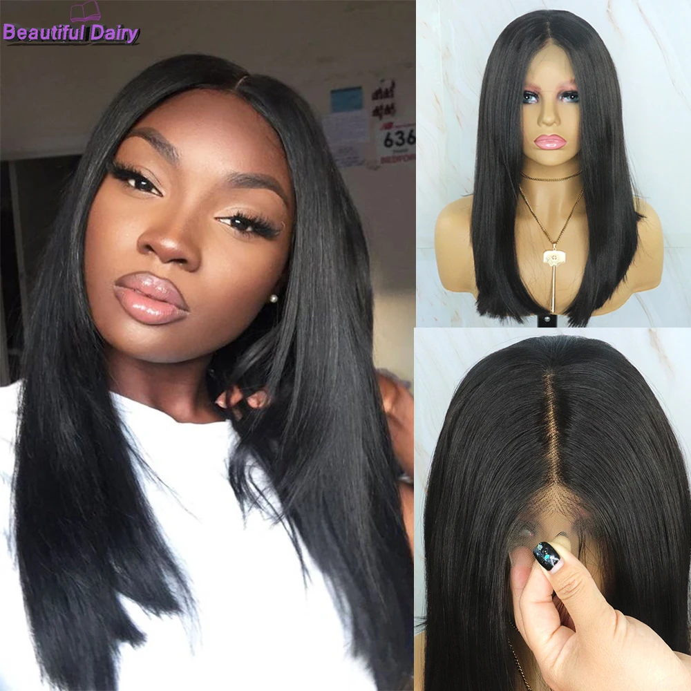 Beautiful Diary Black Straight Wigs Futura Hair 13x6 Synthetic Lace Front Wigs Short Bob Wigs Heat Resistant Fiber Synthetic Wig