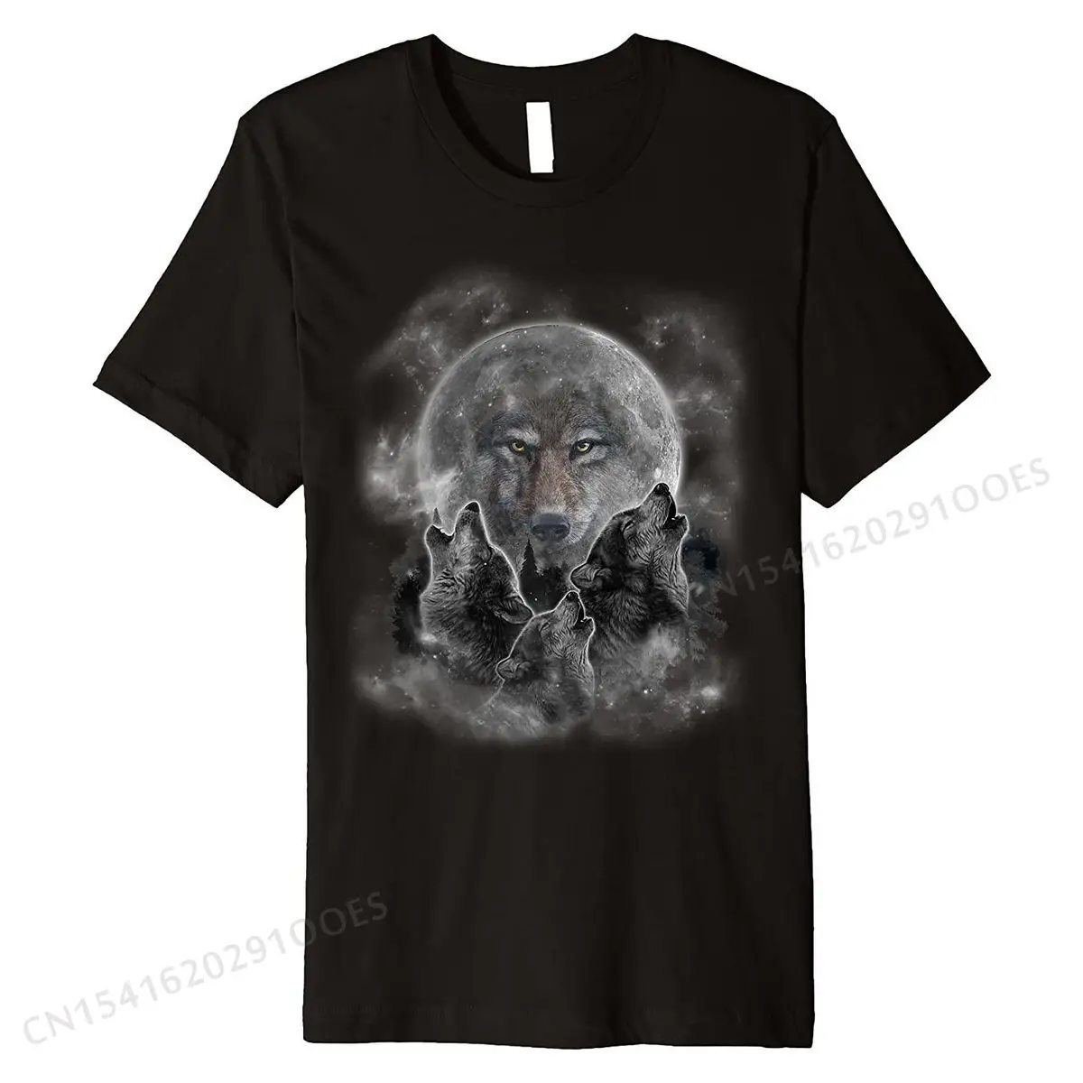 

Gray Wolf Howl in Full Moon and Stars, Misty Forest T-Shirt T Shirts Fitness Tight Oversized Cotton Tops T Shirt Normal for Men