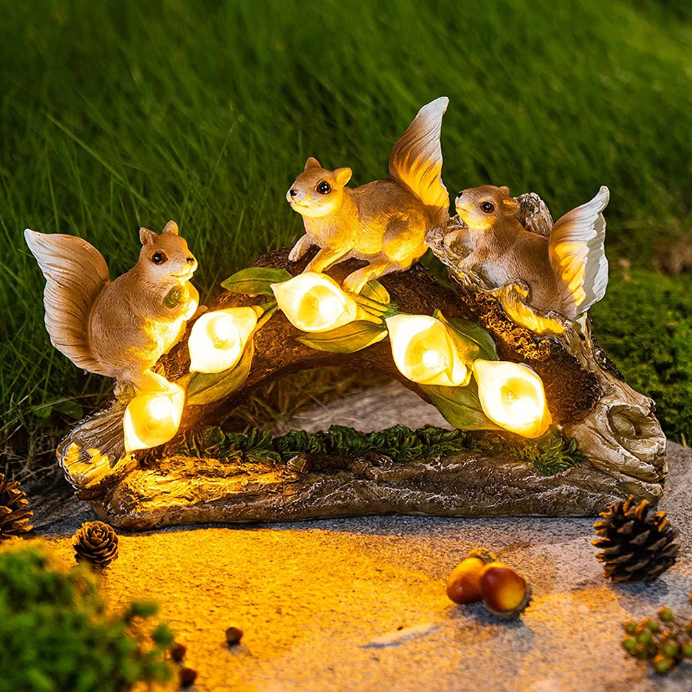 

Squirrel Statue Garden Squirrel LED Light Animal Figurine Sculpture Resin Waterproof Decoration For Outdoor Yard Garden Lawn