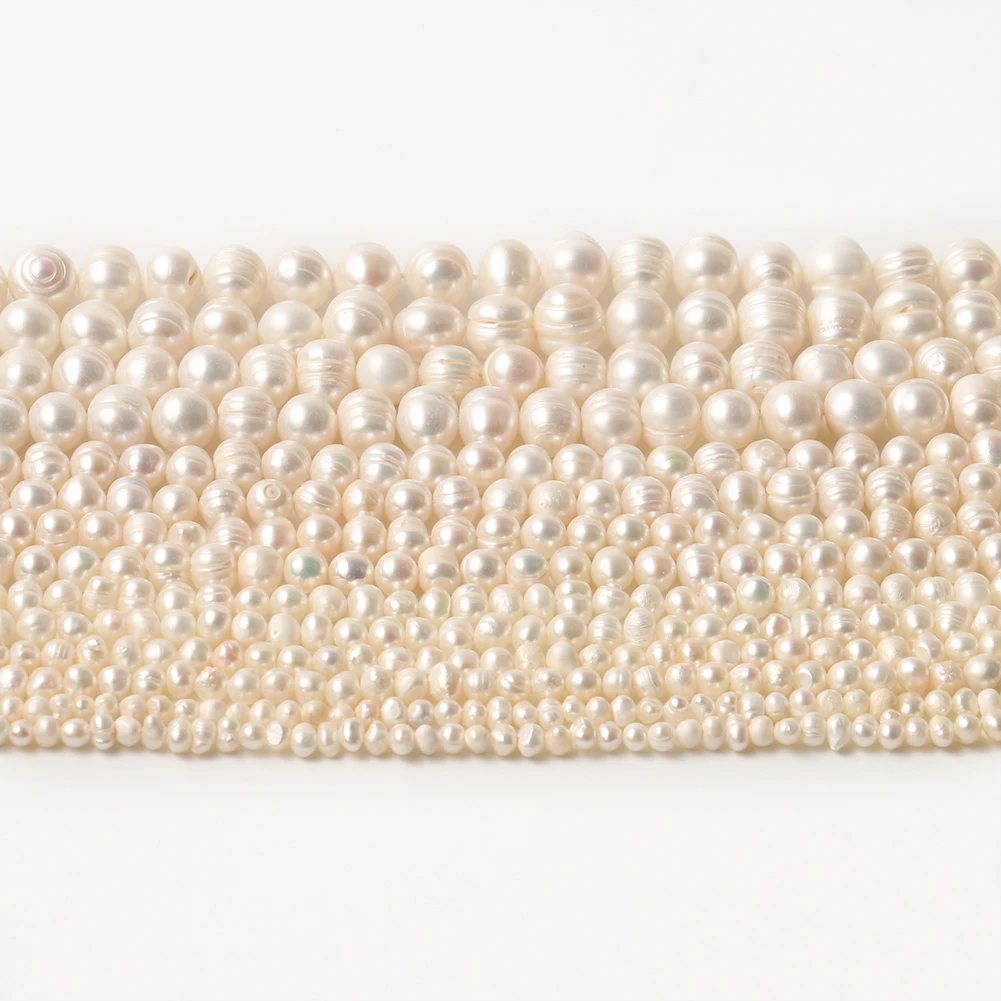 

White Natural Freshwater Pearls Beads Round Cultured Loose Beads For Jewelry Making DIY Women Bracelet Accessories 15''Inches