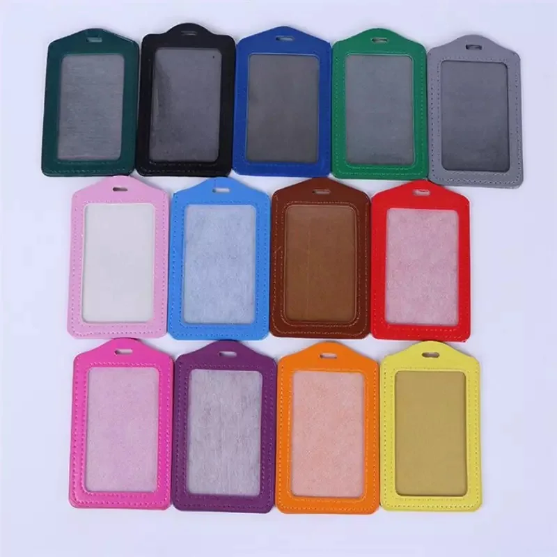 

1set Luxury Quality PU Leather Card Sleeve Case for School Student Office Supplies ID Badge Case Clear Credit Card Badges Holder