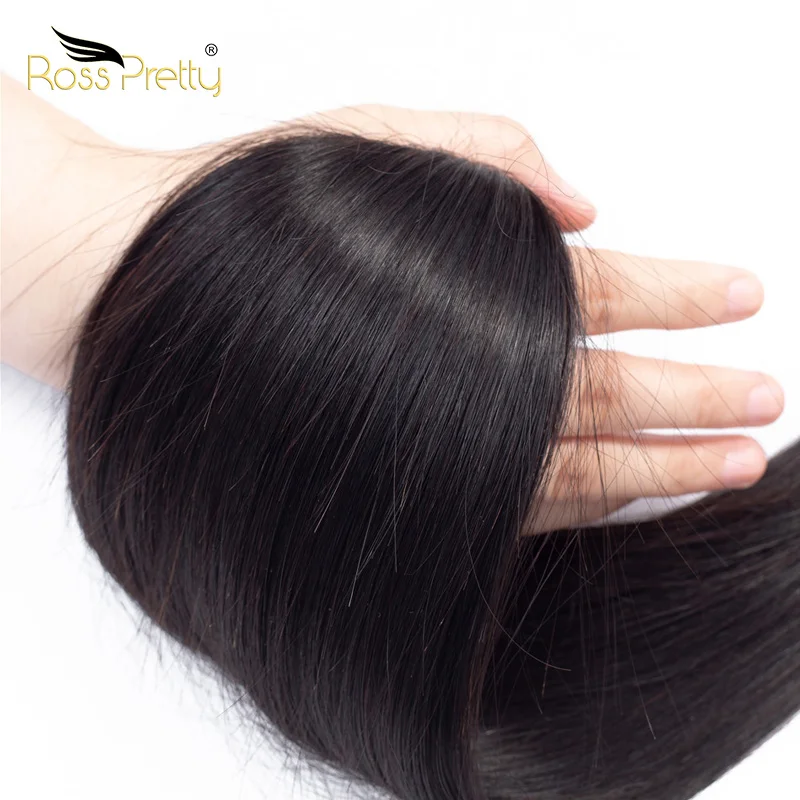 

Ross Pretty Straight hair bundles with frontal Remy Human Hair lace closure with Hair Weave natural black hair