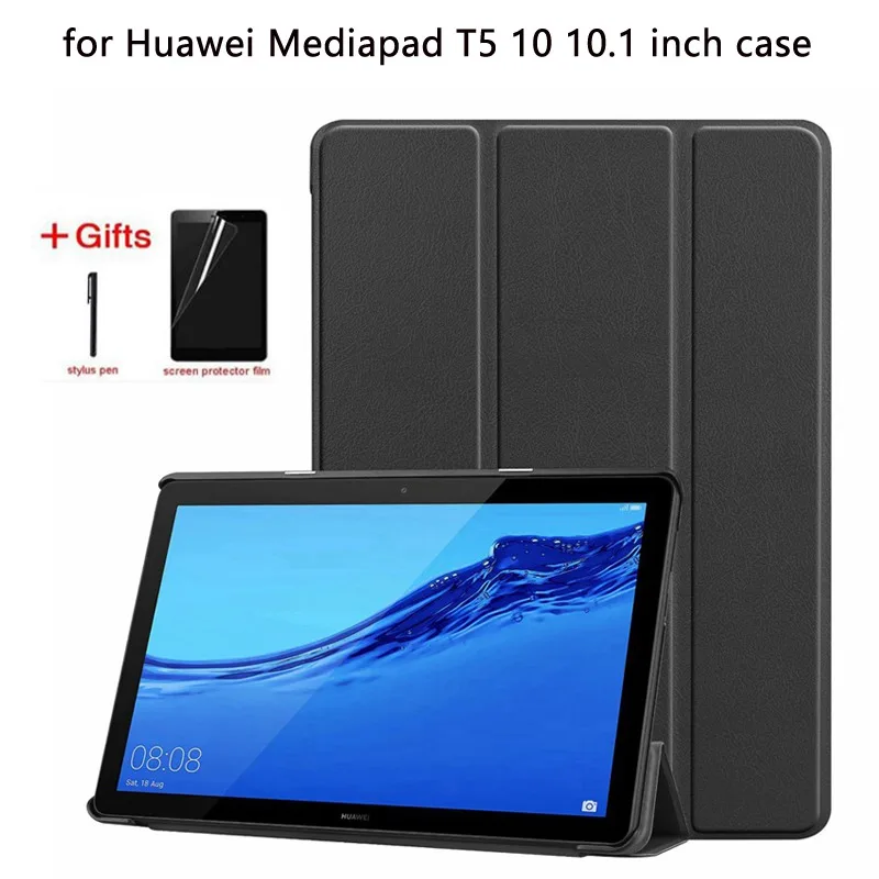 

Ультра тонкий кожаный чехол для Huawei MediaPad T5 AGS2-W09/L09/L03/W19 10,1 дюймов чехол для Huawei mediapad T5 10 чехол + Защитная пленка на экран + подставка для ручек