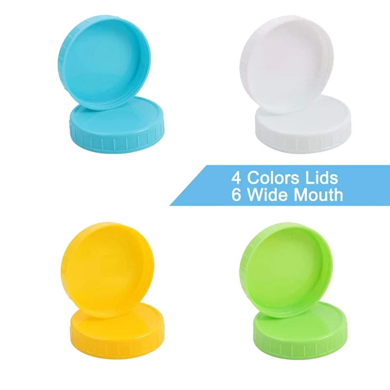 

24 Pack Assorted Color Plastic Wide Mouth Mason Jar Lids Anti-Slip Food Storage Caps for Mason Canning Ball Jars