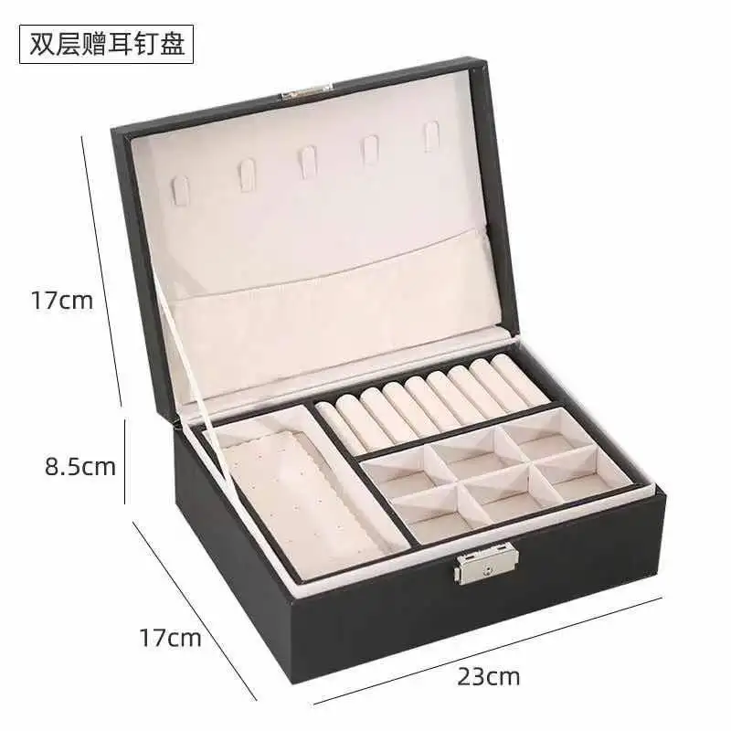 

Double-Layer Storage Gift Box Jewelry Organizer Female Jewelry Box Jewelry Case Storage Boxes Earring Holder Leather Portable