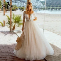 sodigne boho princess wedding dresses long sleeves glitter lace illusion tulle bridal dress custom made wedding gowns 2021