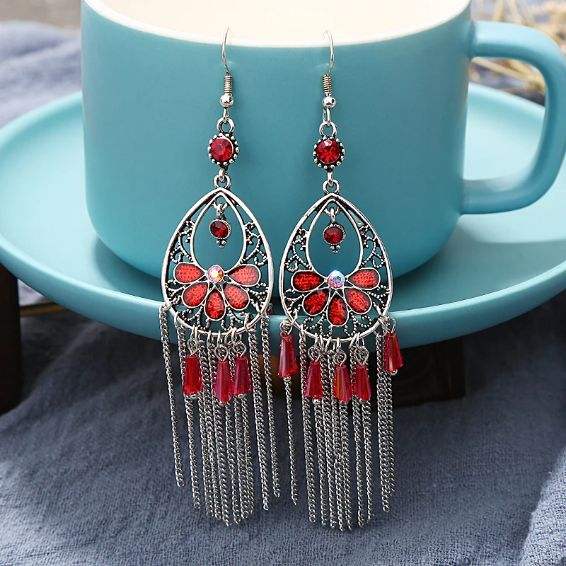 Винтажные индийские этнические серьги длинные серьги-подвески цветок