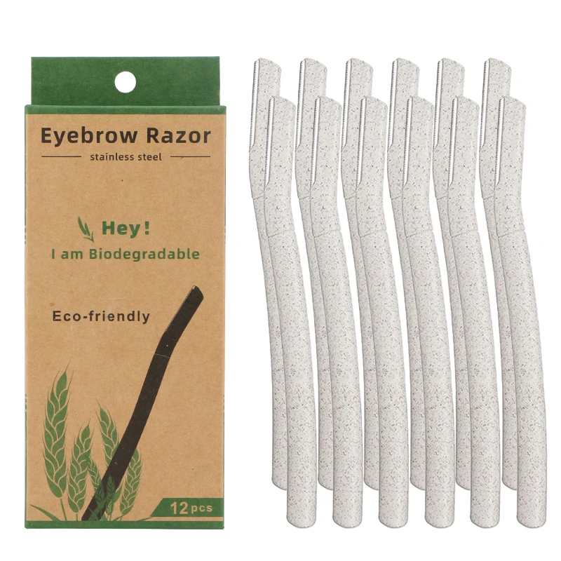 

Pack of 12 Biodegradable Eyebrow Razor Eco Friendly Eyebrow Hair Trimmer Wheat Straw Women Face Razor Dermaplaning Blades Kit