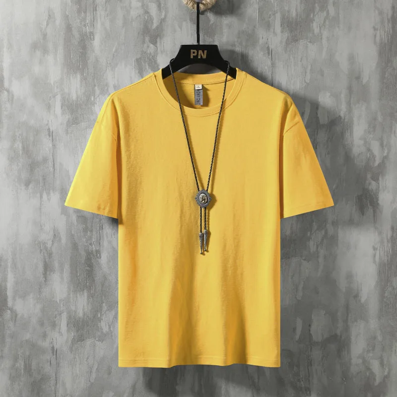 

Мужская футболка с короткими рукавами, простая эластичная Однотонная футболка с круглым вырезом, трендовая уличная одежда, брендовая одежд...