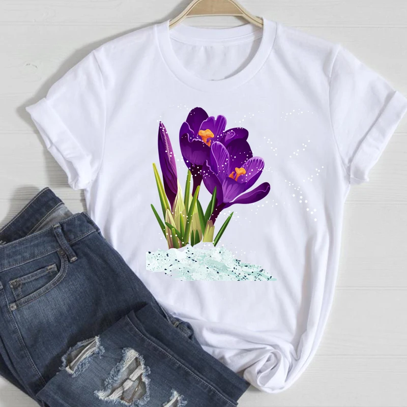 

T-shirts Women Aesthetic Fashion Flower Clothing 2021 Short Sleeve Clothes Graphic Tshirt Top Lady Print Female Tee T-Shirt