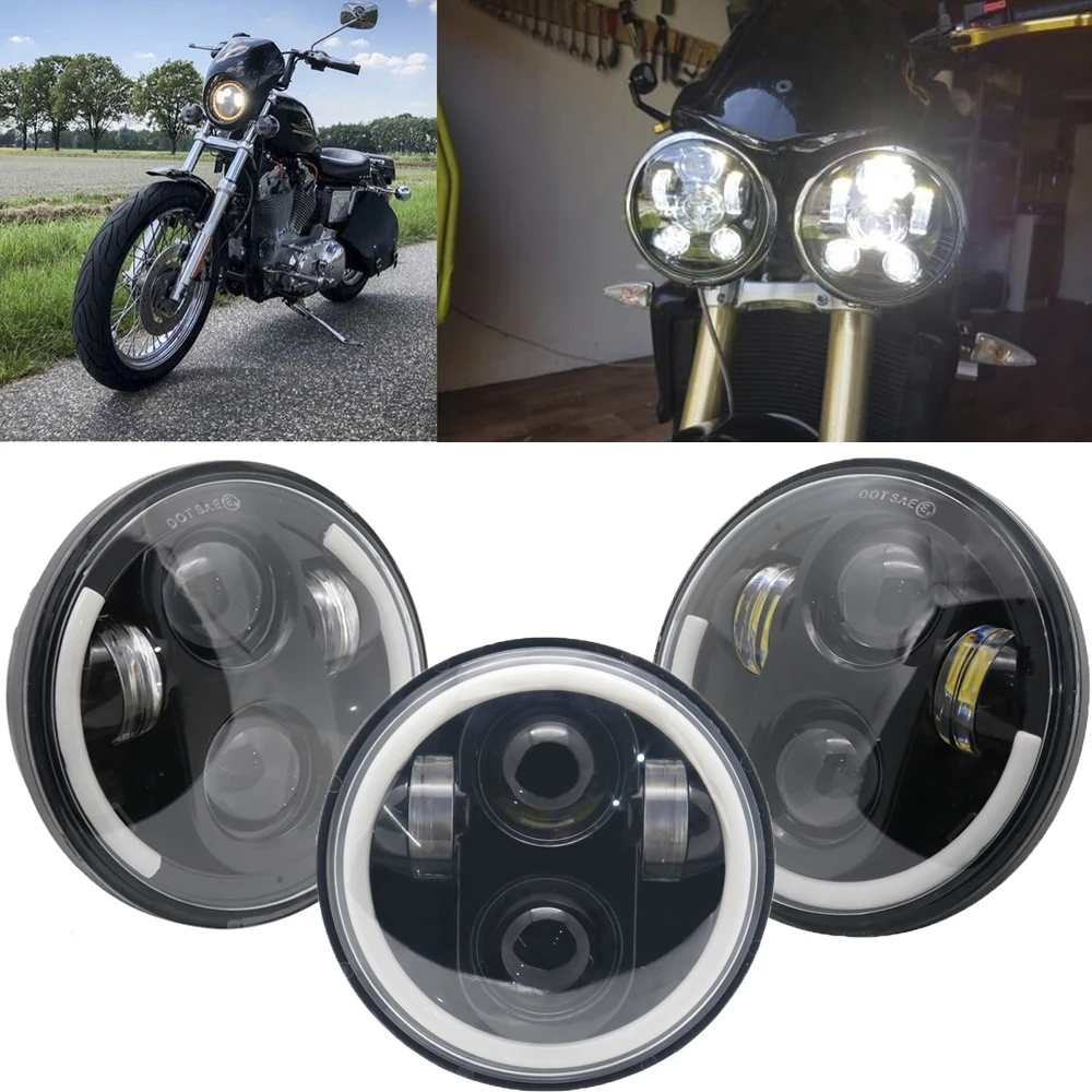 5 3/" светодиодные фары мотоцикла для светодиодных фар DRL angel eye led 5,75" для sportster 883