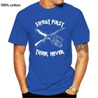 Футболка для мужчин и женщин Ash VS Evil Dead Shoot First Think Never, все размеры, 100% хлопок, смешная женская футболка