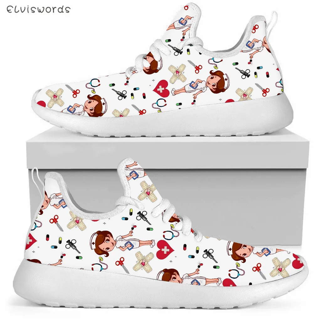 

ELVISWORDS Women's Casual Nurse Sneakers 3D Nursing Surgoen Doctor Prints Loafers Shoes for Girls Mesh Knitting Zapatillas Mujer