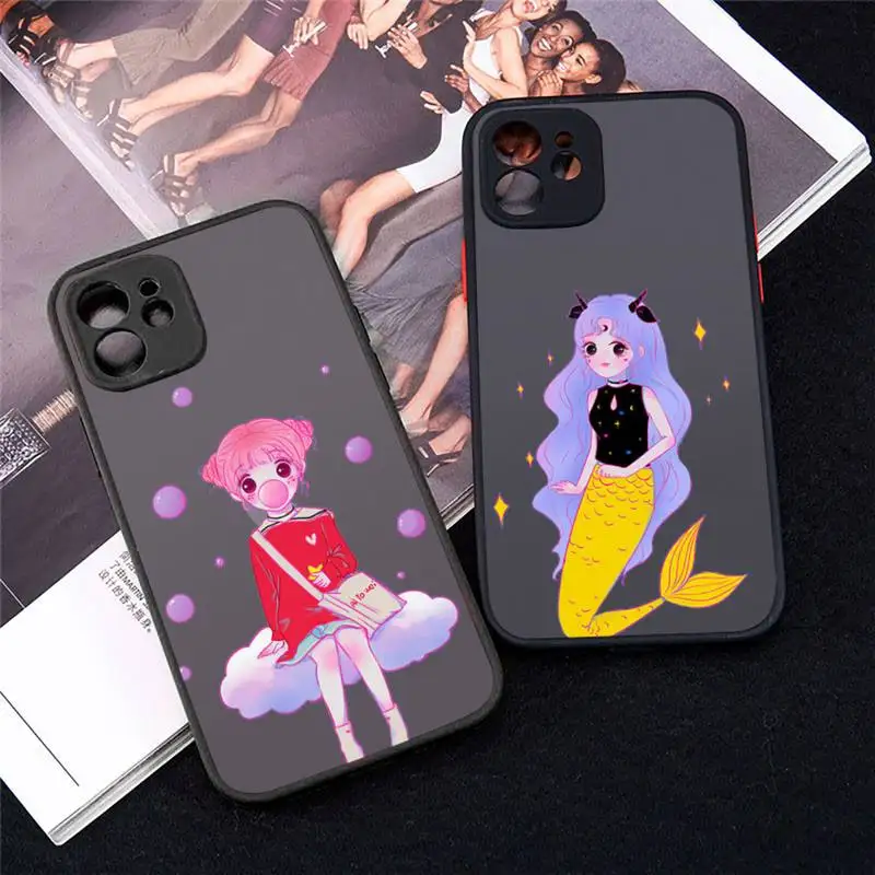

Lovely girl's 12 constellations cute Phone Case For iPhone 12 11 Mini Pro XR XS Max 7 8 Plus X Matte transparent cover