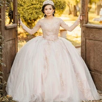 2022 quinceanera dresses for 16 year ball gown sexy off the shoulder long sleeve lace appliques pageant dress for girl party