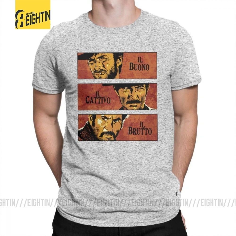 The Good The Bad And The Ugly Clint Eastwood, футболка с коротким рукавом размера плюс, футболка из хлопка с круглым воротником, мужские топы, футболки - Цвет: Серый