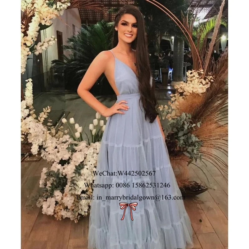 Сексуальные вечерние платья на выпускной 2021 с открытой спиной, A-силуэт, глубоким V-образным вырезом и объемным фатином для полных девушек, украшенные оборками и подходящие для вечеринок, празднований выпуска и конкурсов.