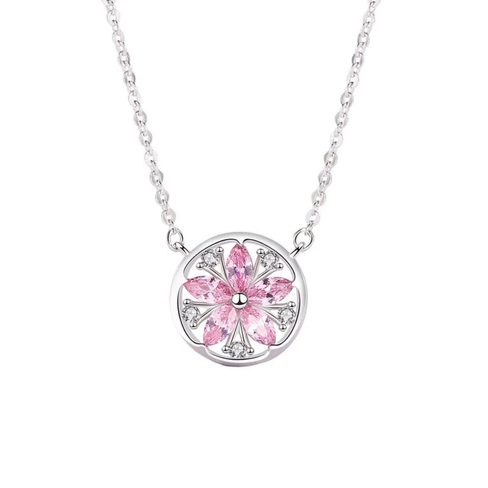 

Fashion Korean Necklace Silver Plated Chokers Necklace SAKURA Flower with Shiny ZIrconia for Women Girlfriend Gift KXL-1164