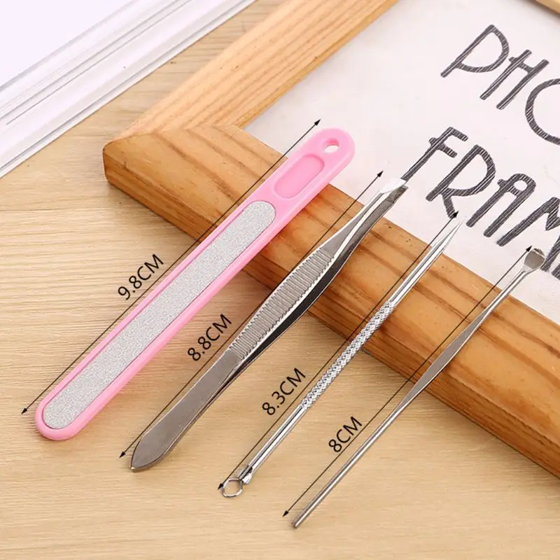 4 в 1 набор косметических инструментов из нержавеющей стали скошенный пинцет