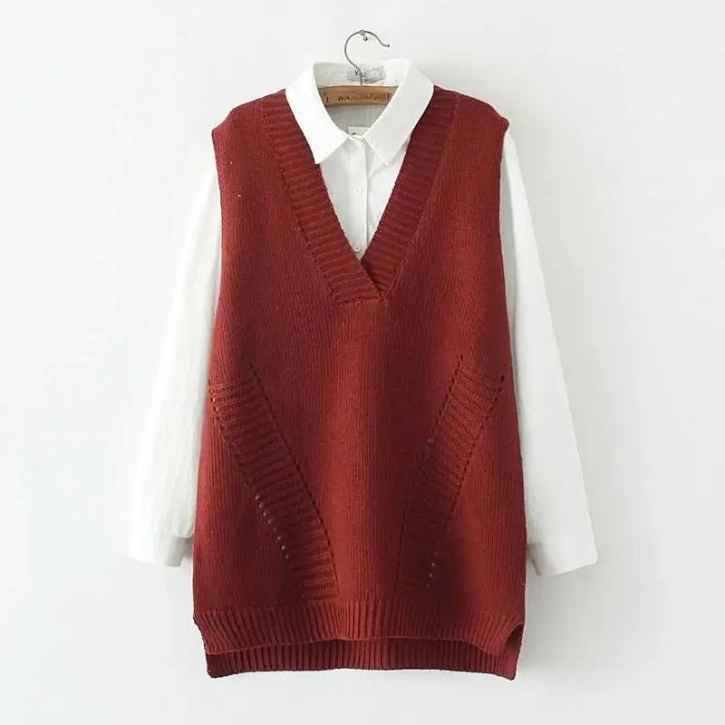 2019 женский новый модный осенний вязаный жилет большого размера плюс Свободный