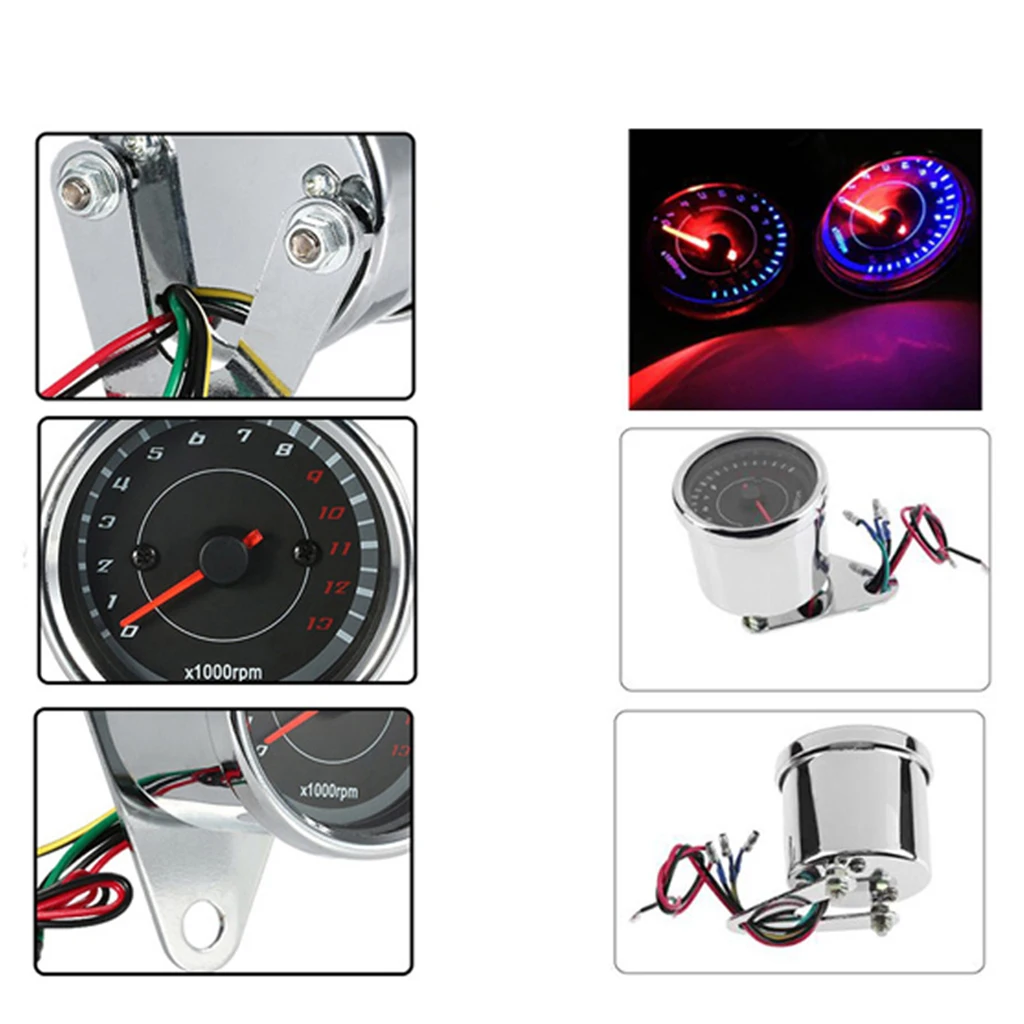 

Motorcycle Meter Tachometer Gauge Red Pointer 0-13000 RPM Led Backlight