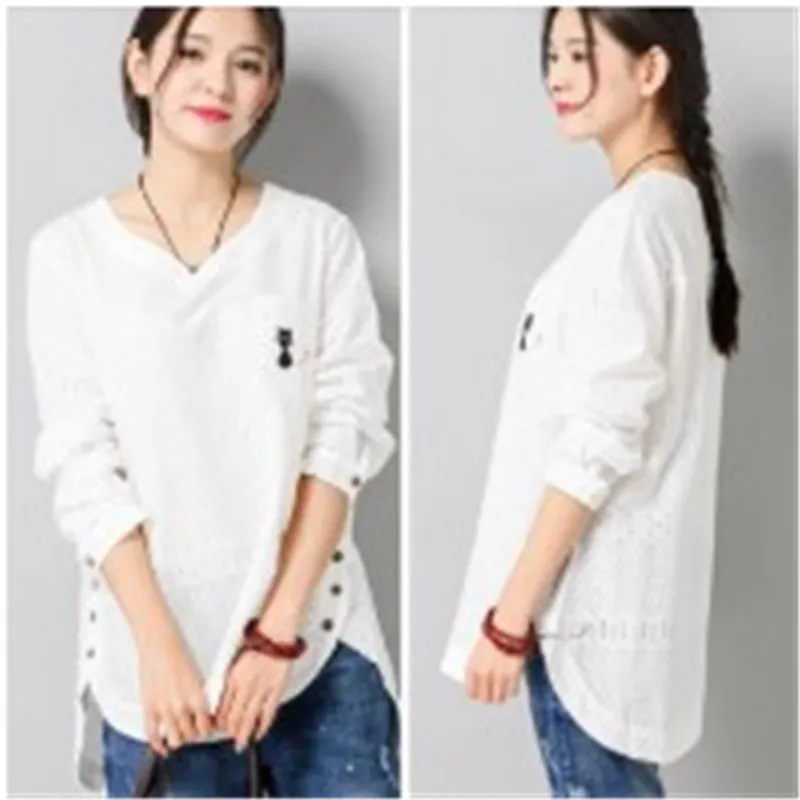 Новые женские блузки с длинным рукавом размера плюс футболки цветочным принтом