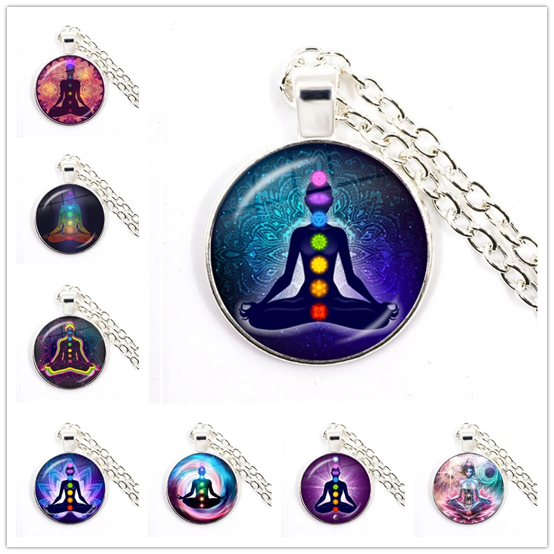 

7 Chakra Reiki Healing Necklace Buddha Yoga Meditation Pendant Spiritual Om Symbol Hope Jewelry Chain Statement Necklace Gift