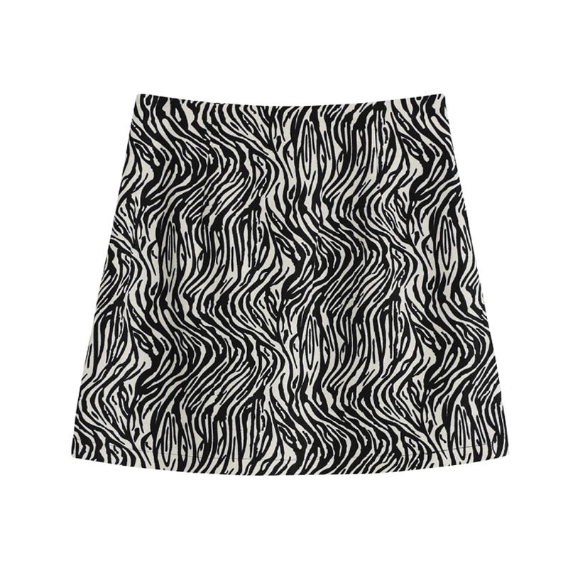 

Zoki Women Skirts Zebra Striped Printed Mini Skirt Slim Zipper Sexy Female High Waist All-match Korean Style Soft Warm Skirt